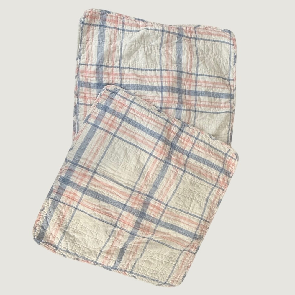 Brooks Brothers Cotton Slub Pastel Pink Blue White Plaid EURO Shams 24"x24"